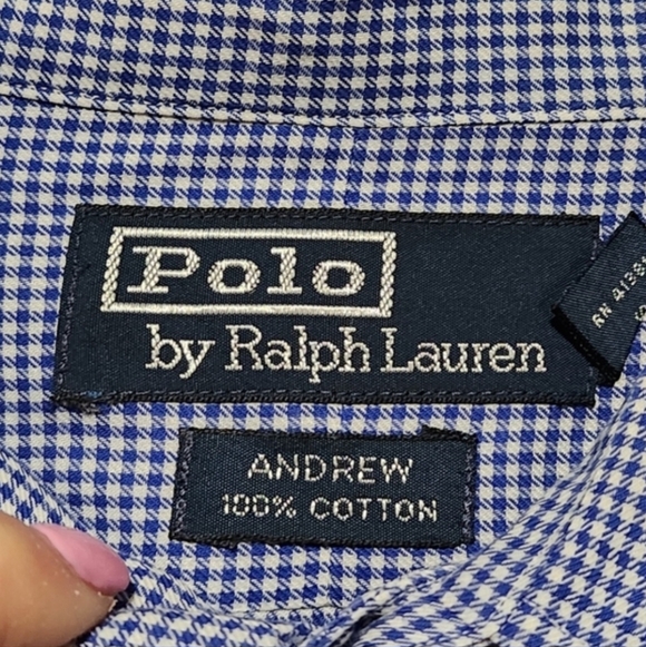 POLO RALPH LAUREN Andrew Mens 17 Neck 34/35 Blue Gingham Button Down Preppy - Picture 12 of 12